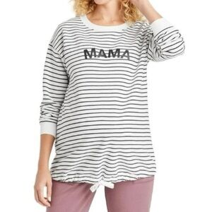 “Mama” Isabel Maternity Crew Neck Striped Black White Size S